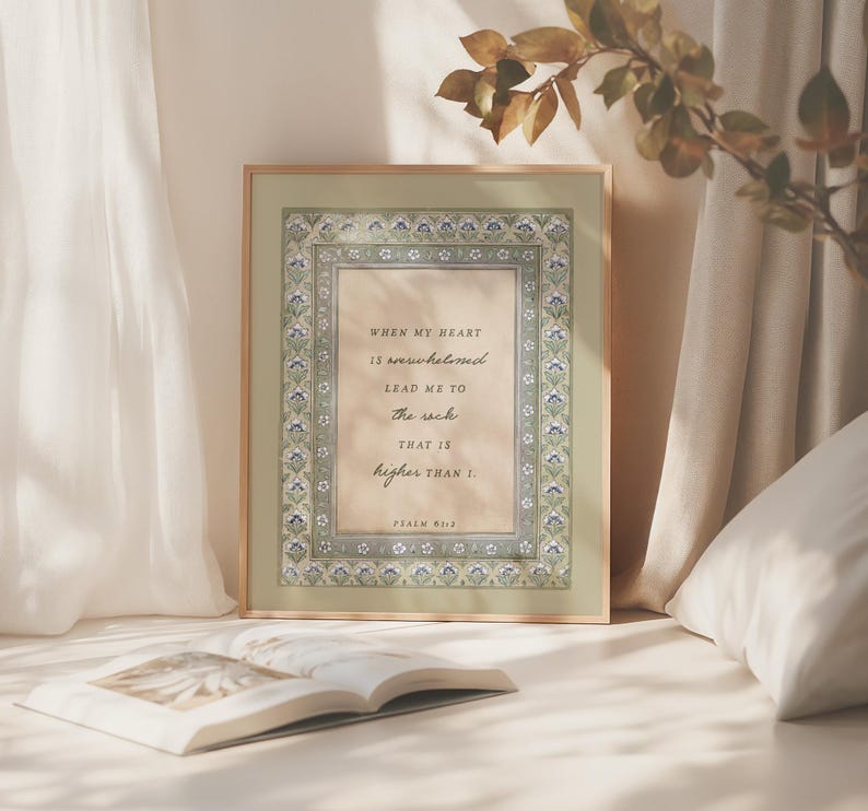 Psalm 61:2 Scripture, Vintage Art Print, When Heart Overwhelmed, Lead Me to the Rock image 6