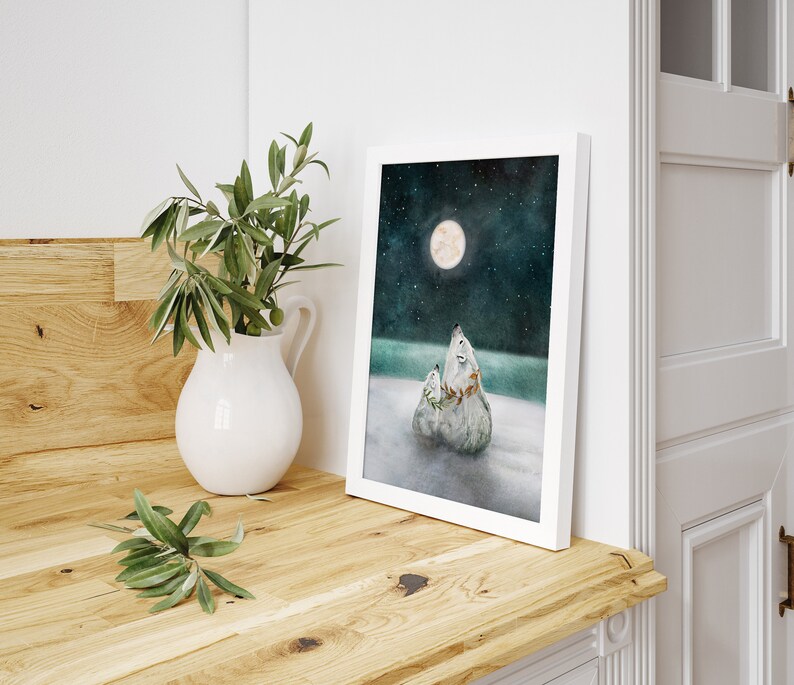 Polar Bear Mama and Baby Art Print: Arctic Nursery Decor bild 4
