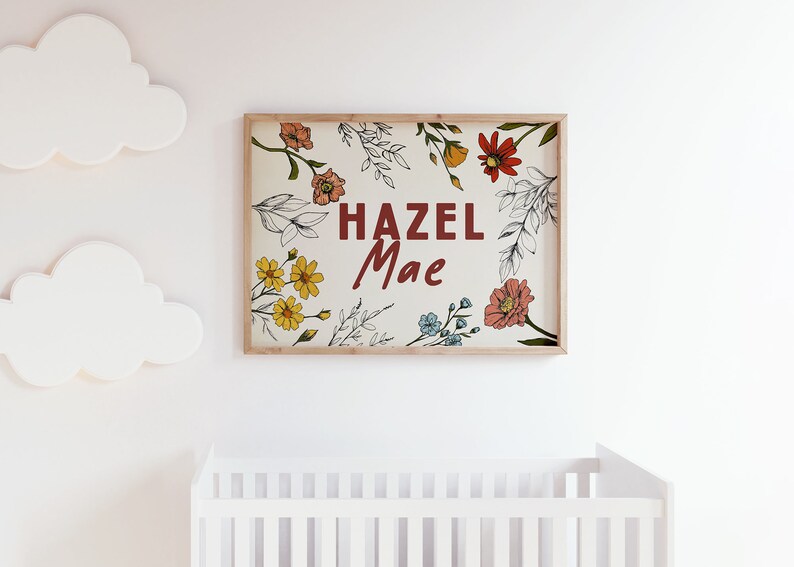 Custom Name Wildflower Nursery Print, Personalized Floral Wall Art ...