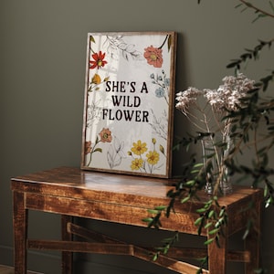 She's a Wildflower Nursery Print, Nordic Floral Watercolor Art, Flower ...