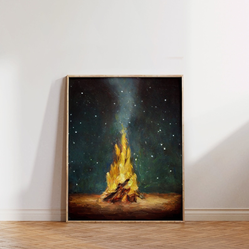 Camp fire painting wall art print