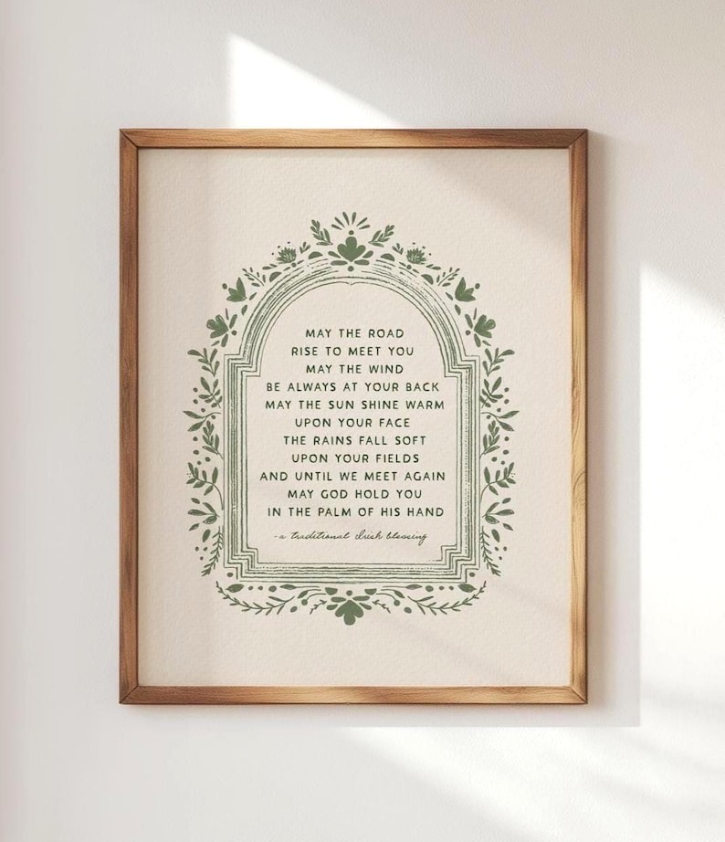 Irish blessing poem print with decorative border in Celtic-inspired style.