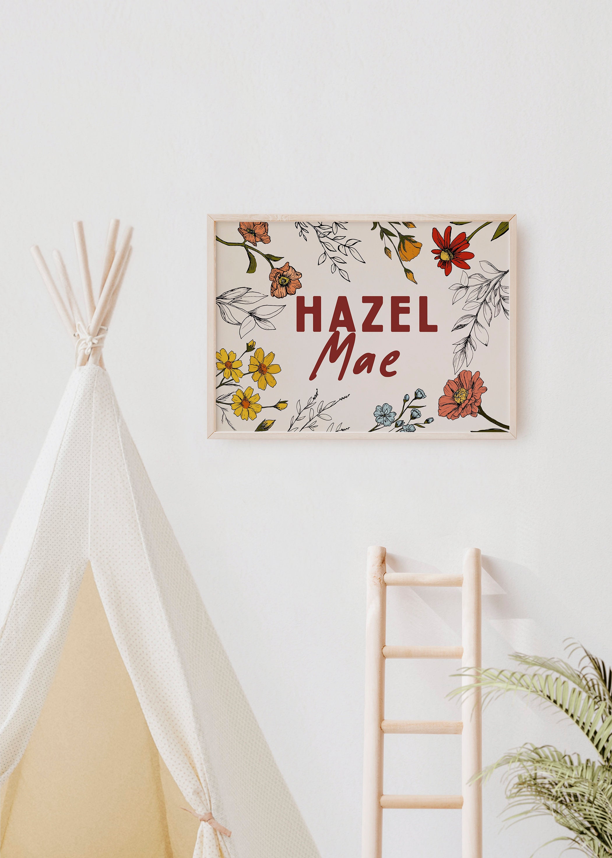 Custom Name Wildflower Nursery Print, Personalized Floral Wall Art ...