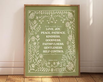 Fruit of the Spirit Art Print, Galatians 5:22 Artwork, Love, Joy, Peace, Scripture Gift, Bible Verse, Christian Art, Sage Green