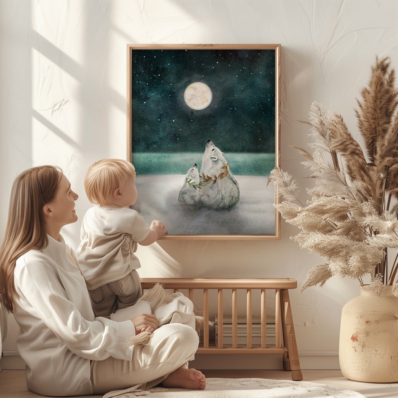 Polar Bear Mama and Baby Art Print: Arctic Nursery Decor bild 3
