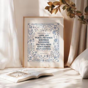 Fruit of the Spirit Art Print, Love Joy Peace Scripture Gift, Galatians 5:22 Artwork, , Bible Verse, Christian Art, Blue and Cream imagem 2