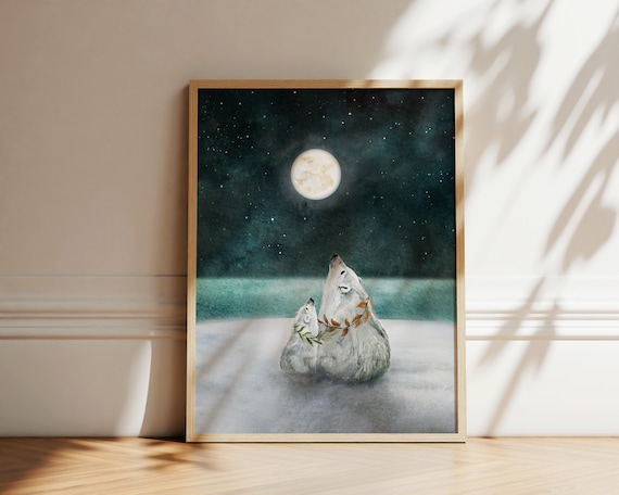 Polar Bear Mama and Baby Art Print: Arctic Nursery Decor