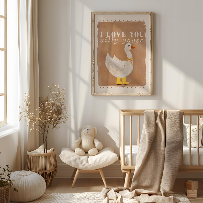 Silly Goose Print, Nursery Wall Art, Cute Animal for Kids Room, Baby ...
