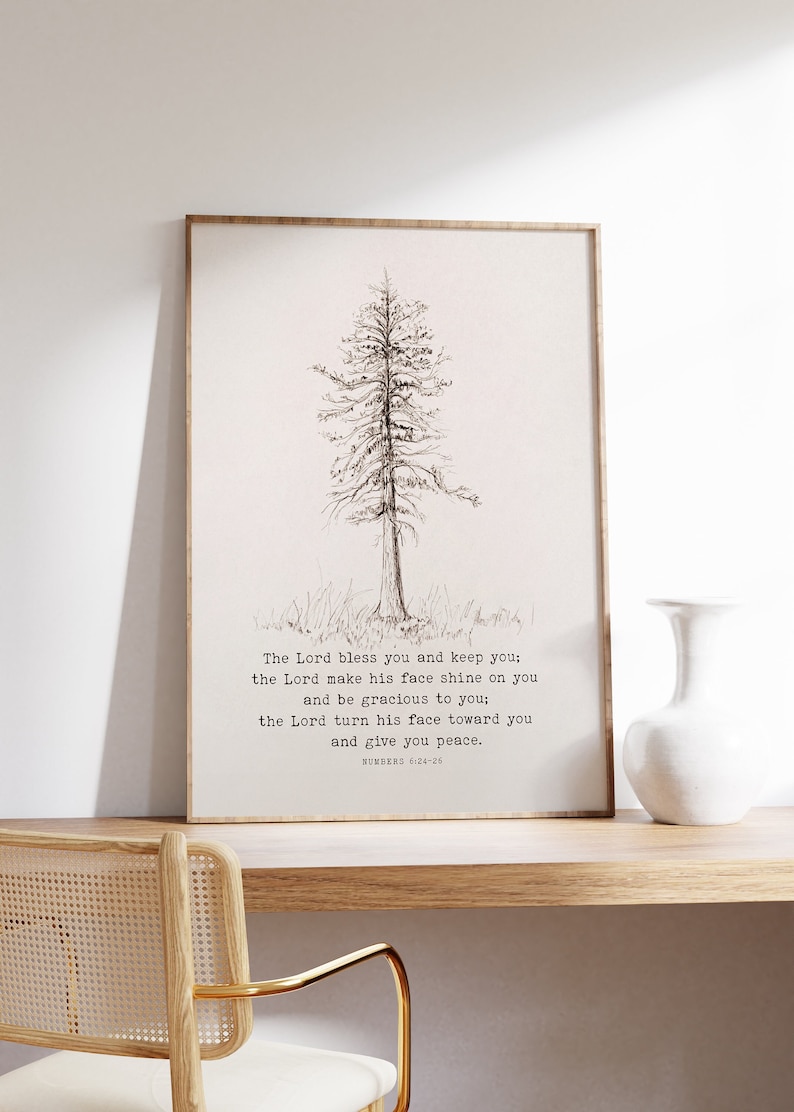 Numbers 6:24, Scripture Art Print, May the Lord Bless you and Keep You, Bible Verse Wall Décor, Pine Tree Sketch bild 3
