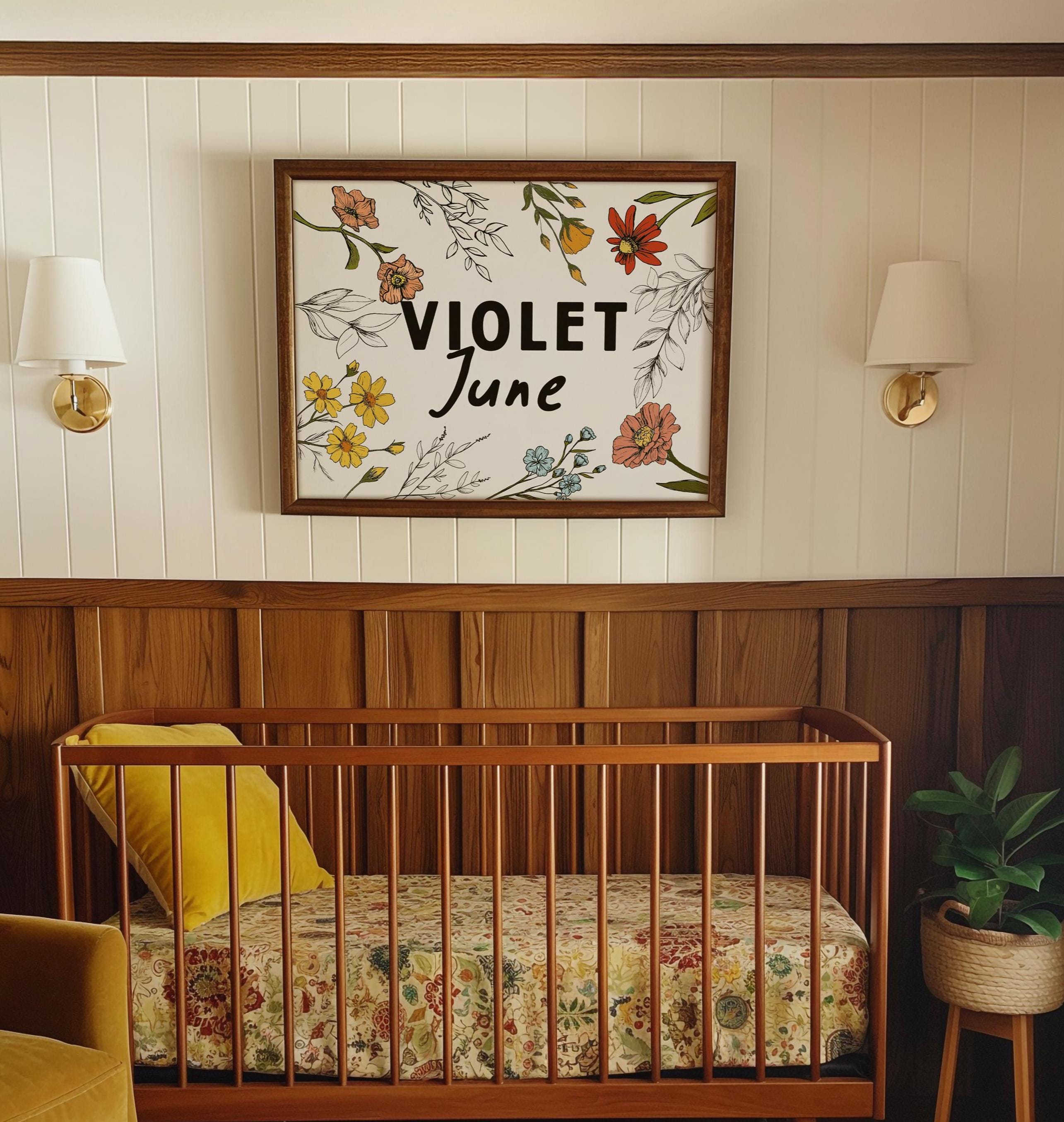 Custom Name Wildflower Nursery Print, Personalized Floral Wall Art ...
