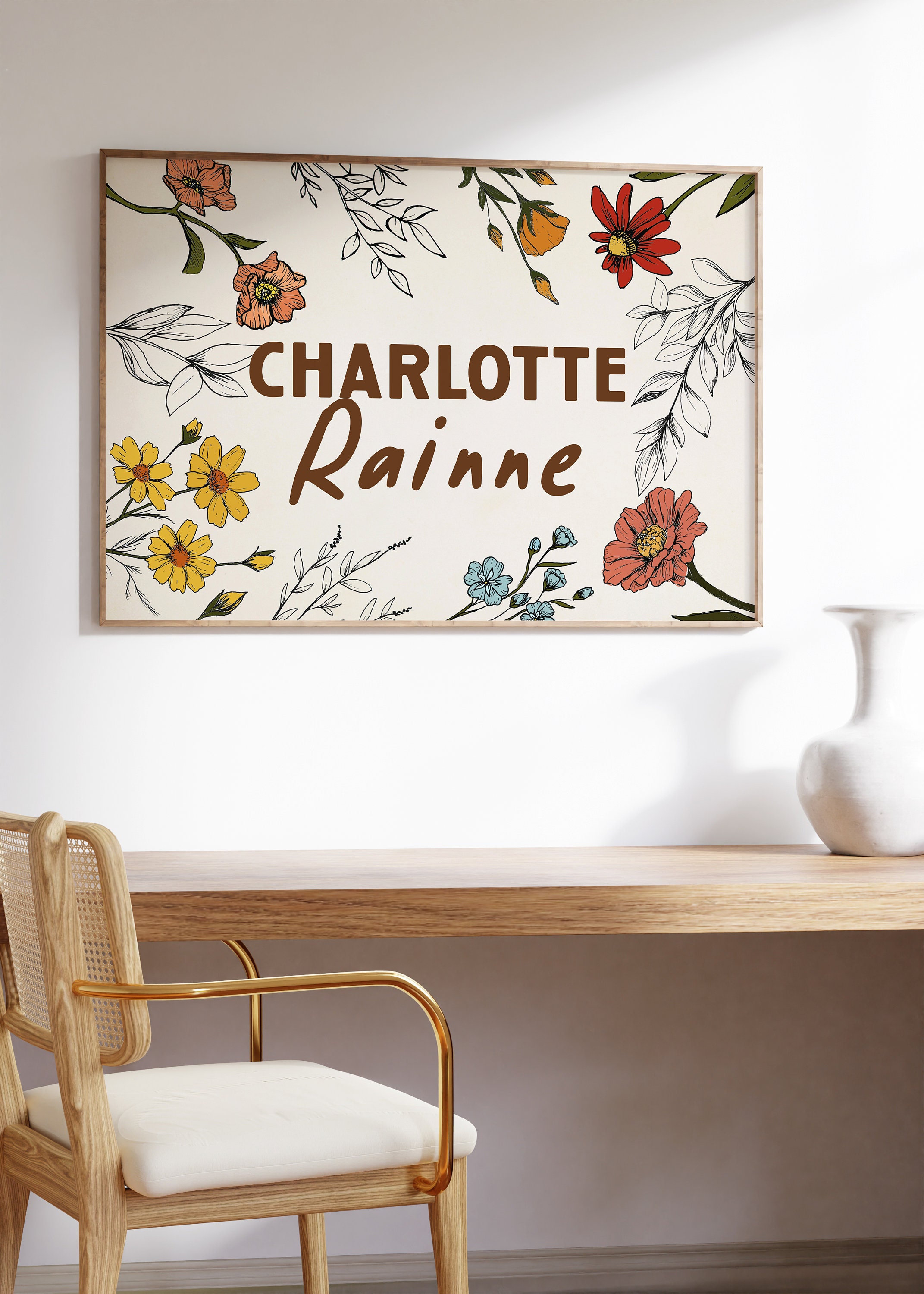 Custom Name Wildflower Nursery Print, Personalized Floral Wall Art ...