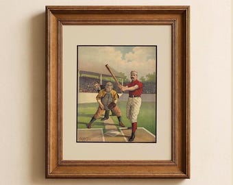 Vintage Baseball Art Print, Classic Americana Sports Illustration, Ballgame Wall Decor