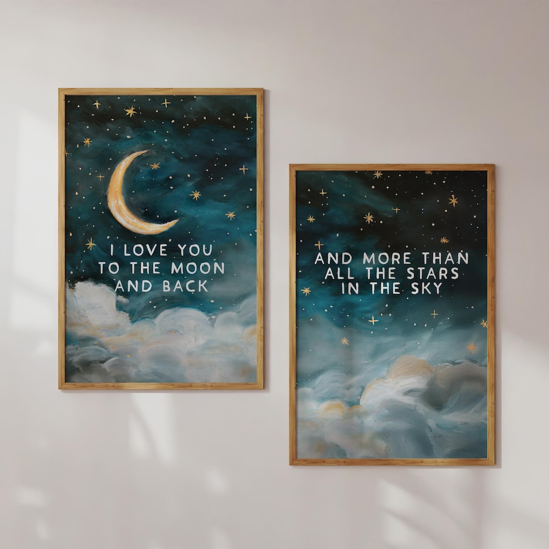 Moon and Stars Nursery Wall Art Set | to the Moon and Back Prints ...