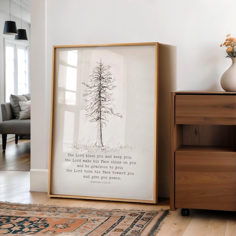 Numbers 6:24, Scripture Art Print, May the Lord Bless you and Keep You, Bible Verse Wall Décor, Pine Tree Sketch bild 1