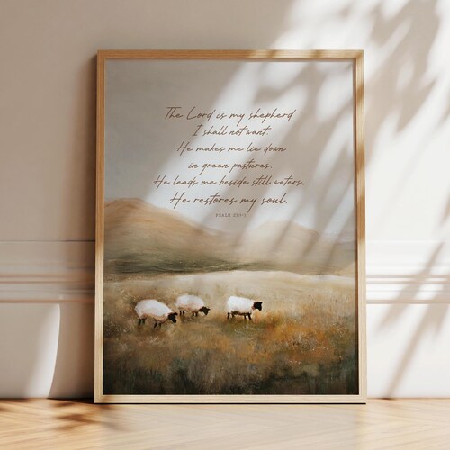 Impression de l'Écriture Psaume 23, Le Seigneur est mon berger, peinture à l'huile, cadeau chrétien