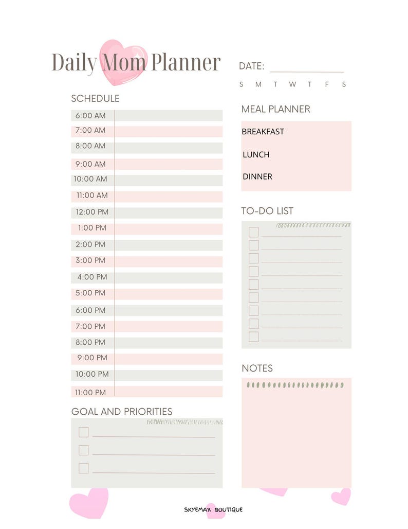 Daily Mom Planner Printable | Minimal Daily Planner for Busy Moms ...