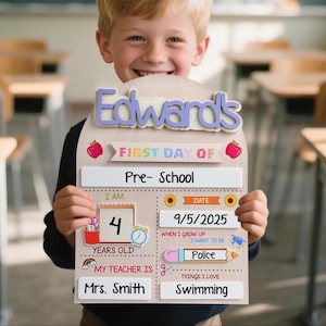 Custom First Day of School Sign, Back to School Sign, Preschool, Kindergarten 1st Day of School Sign, School Board, Last Day of School Sign