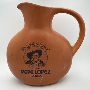 Vintage Clay Pitcher, Pepe Lopez Tequila Decanter, &quot;The Spirit of Mexico&quot;