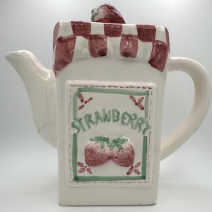 Vintage Ceramic Strawberry Jam Teapot