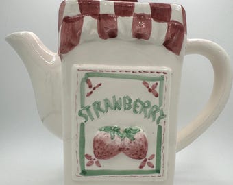 Vintage Ceramic Strawberry Jam Teapot