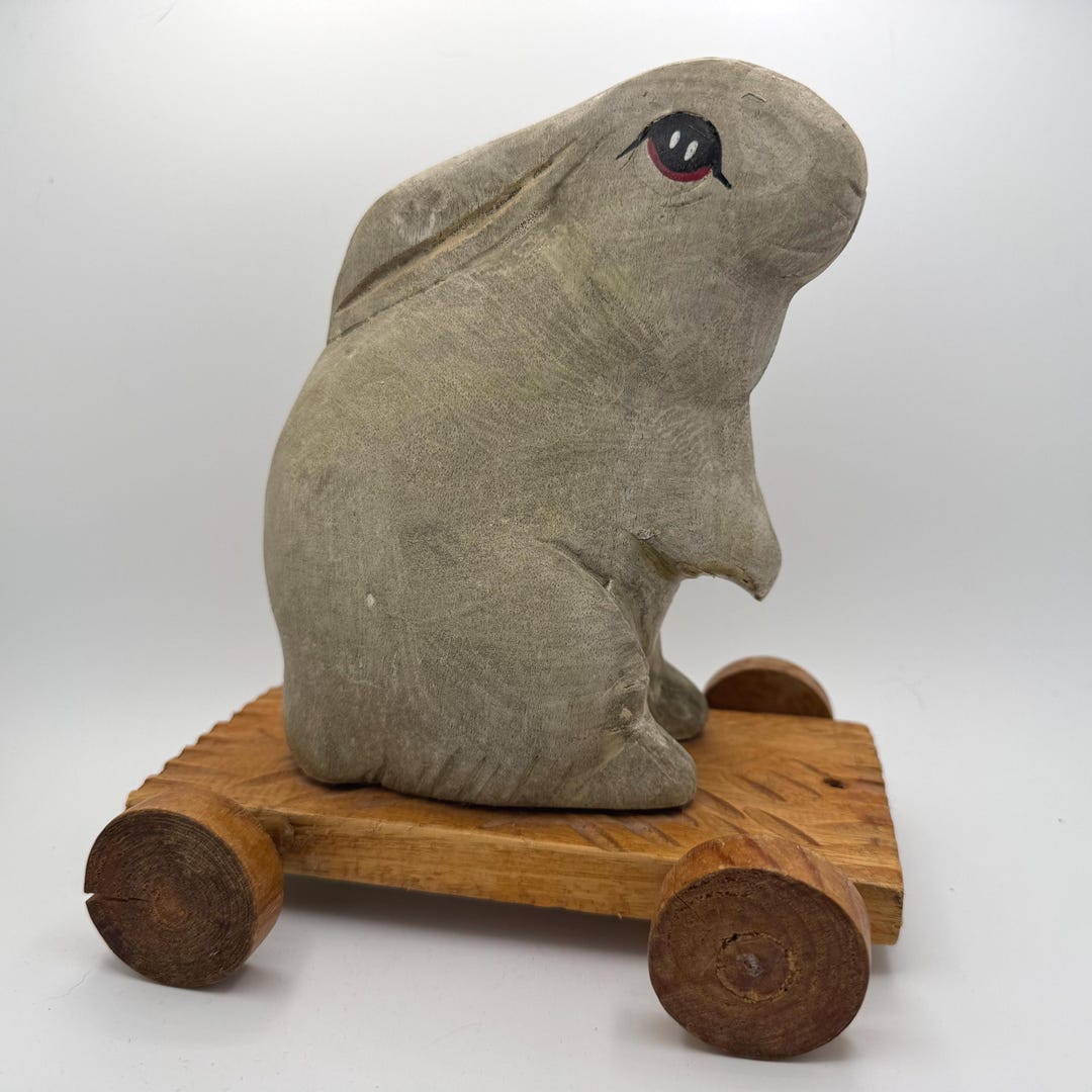 Vintage Wooden Rabbit Children's Pull Toy - Etsy