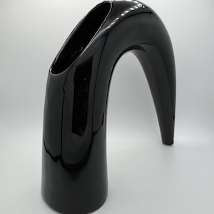 Vintage Mid-Century Modern Black Toyo Ikebana Ceramic Arch Vase