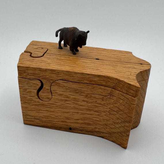Vintage Bison Stamp Dispensing Wooden Puzzle Box