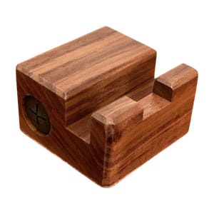 Phone Stand, Solid Walnut Smartphone Holder, iPhone Charging Dock with cable holding feature & non-slip cork base. Elegant and Functional.