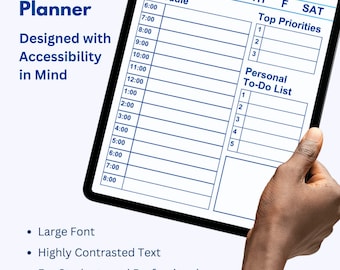 Readable Low Vision Daily Planner and Wellness Tracker for Visual impairments, Students & Professionals (Instant Download + Printable)