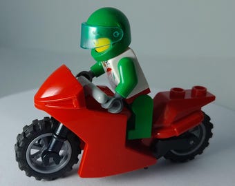 Stunt Biker / motorbike / motorcross / scrambling figure - custom built from genuine Lego.