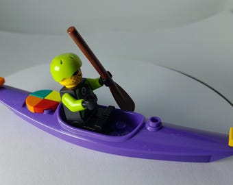 Kayak, canoe, figure - custom built from genuine Lego.
