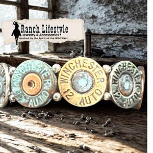 Winchester Bullet Shell Bracelet: Rustic Cowboy Chic, Turquoise Accent