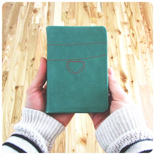 Pocket Size Journal - Traveler's Notebook - Leather Blank Book - Clothesline - Mint Green leather - Bound  - Notebook