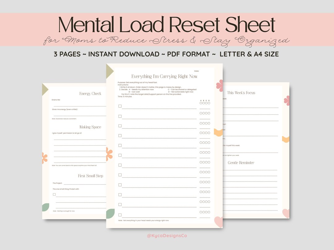 Mental Load Reset Sheet for Moms | 3-page Planner to Reduce Stress ...