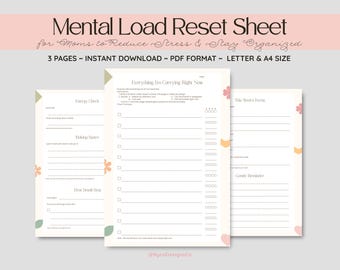 Mental Load Reset Sheet for Moms | 3-Page Planner to Reduce Stress & Stay Organized