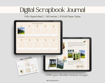 Digital Scrapbook Journal | Hyperlinked Kraft Paper Journal | Minimalist Memory Keeper | Digital Stickers | Goodnotes Diary