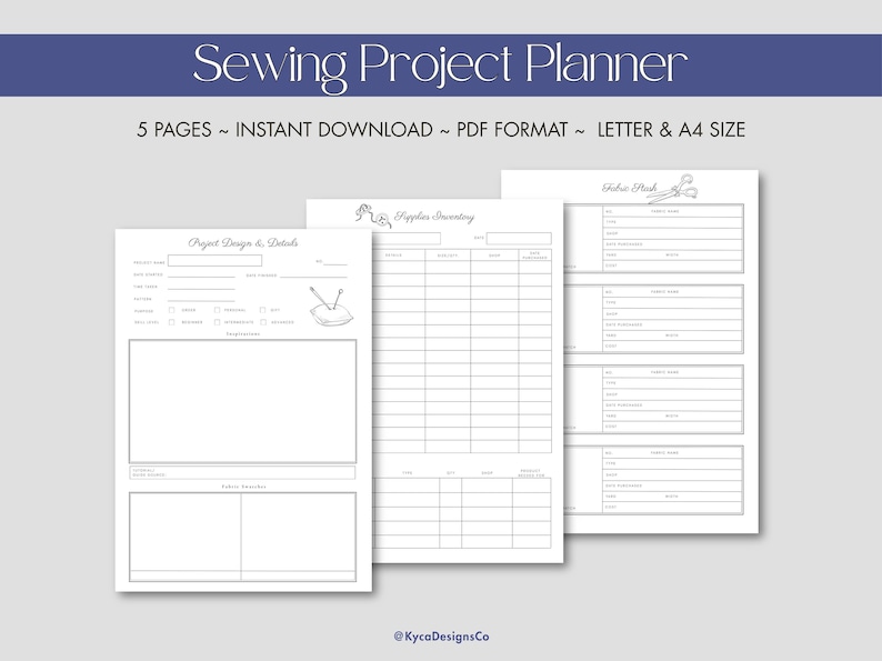Printable Sewing Planner | A4 and Letter Size | Project Tracker, Fabric ...
