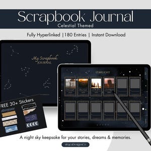 Scrapbook Journal Celestial Themed | Digital Memory Book for iPad | Hyperlinked Journal with Stickers | GoodNotes Keepsake Journal