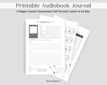 Audiobook Journal Template, Printable Listening Book Tracker with TBR List and Review (Instant Download, A4/Letter Sizes)