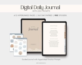 Digital Daily Journal | Hyperlinked Guided Journal for Reflection & Mindfulness | Gratitude Journal | Digital Diary | Goodnotes Template