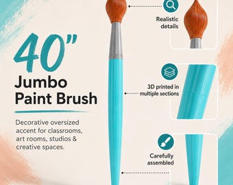40" Jumbo Paint Brush Wall Art | Oversized 3D Printed Decor, Art Classroom Accent