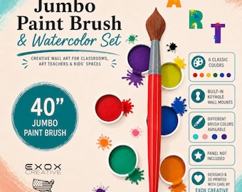 Watercolor Display & Jumbo Paint Brush – Classroom or Playroom Wall Art Set