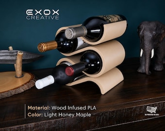 4-Bottle Modern Wine Rack Stand - Minimalist Mid Century Decor, USA-Made Wine Storage for Wine - Countertop Holder - Gift Idea