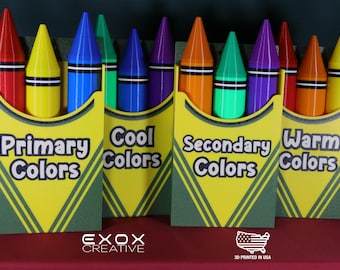 3D Printed Crayon Box Set: Art Room Decor, Oversized Crayons