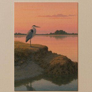Airone al crepuscolo, stampa artistica di Fort George Inlet / Belle arti costiere