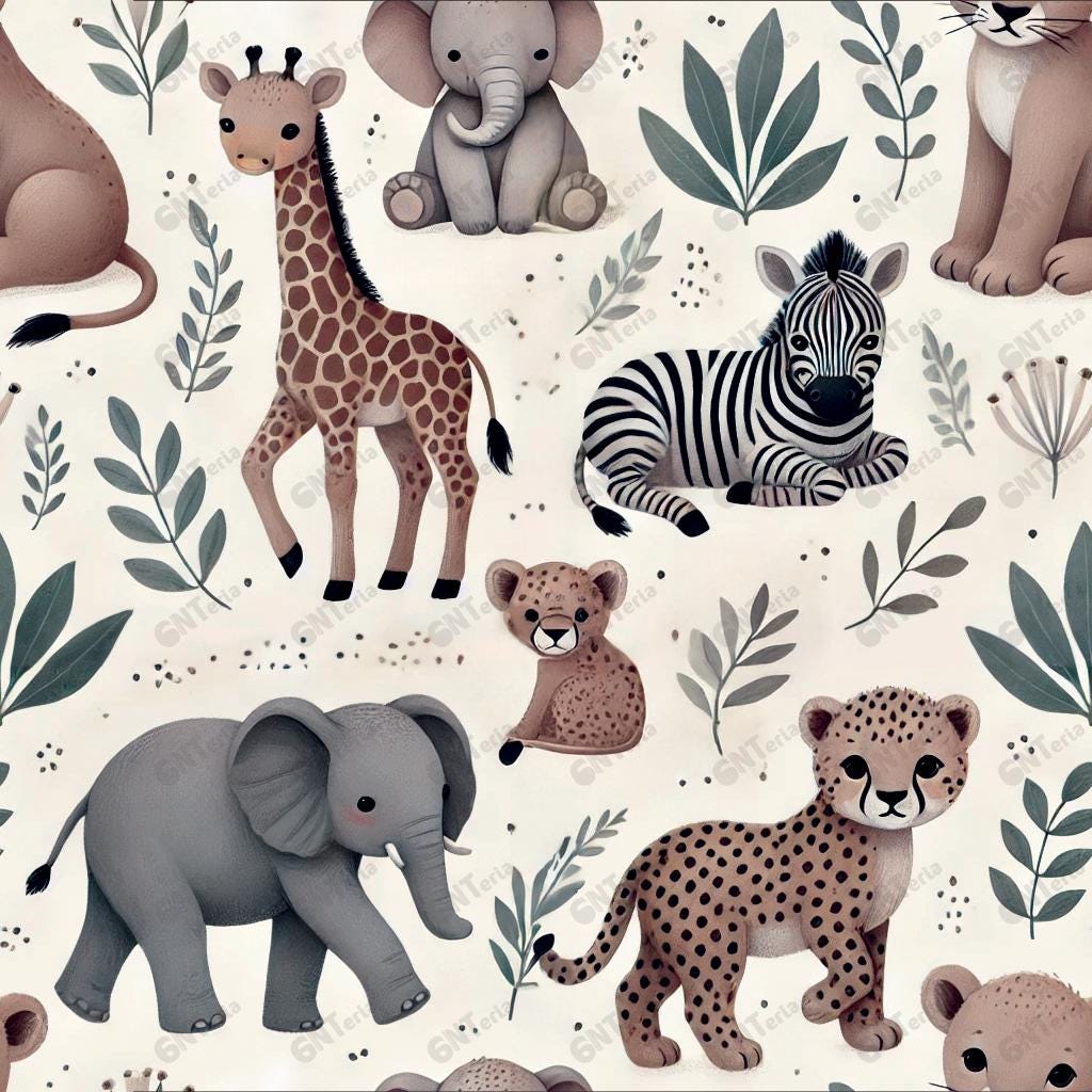 Digital safari prints, Wildlife digital downloads, Cute animal graphics, Kids party animal designs