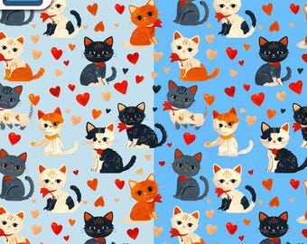 Färgglada kattungar sömlösa mönster • Barnkammartryck med katttyg för quiltning och sömnad • Digital upprepad kakeldesign