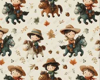 Western Cowboys Seamless Pattern Digital File for Fabric Printing, Sewing and Quilting