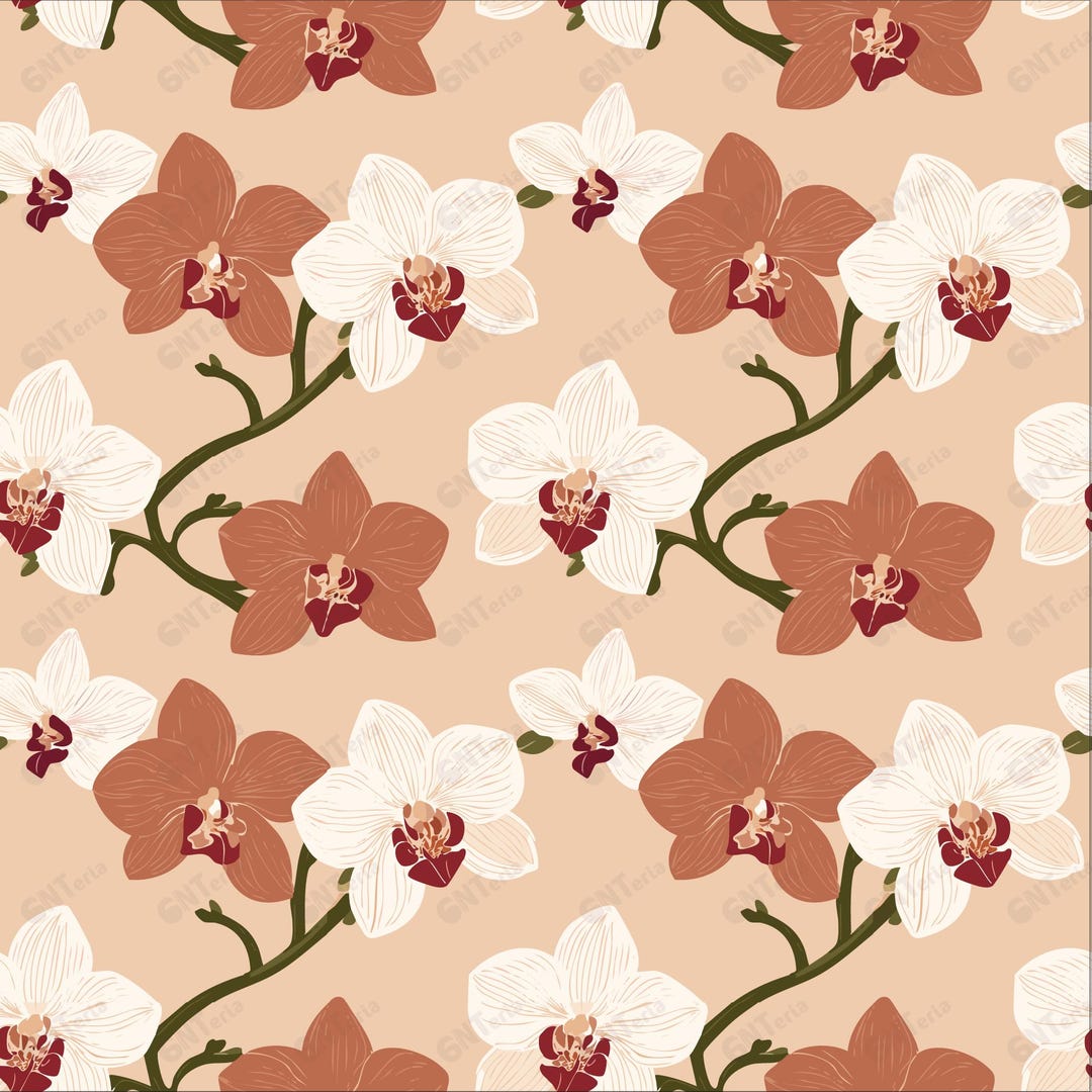 Seamless Orchid Floral Pattern - Terracotta and Pastel Design for ...
