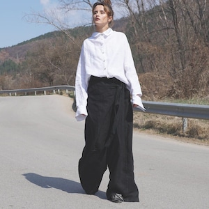 Black Linen Palazzo Pants, Black Clothing, Extra Wide Pants,Drop Crotch Pants, Black Harem Trousers, Party Clothing,High waisted linen pants